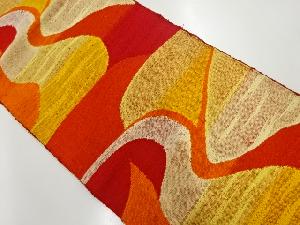 アンティーク　手織り真綿紬　抽象模様織り出し名古屋帯